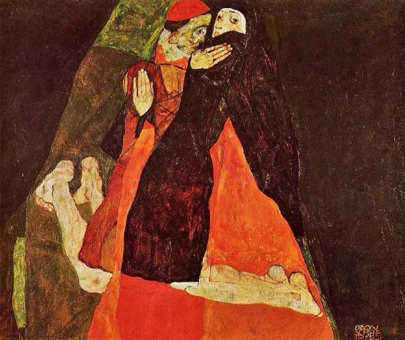 Egon Schiele Cardinal and Nun, also known as Caress - Alaya Gallery