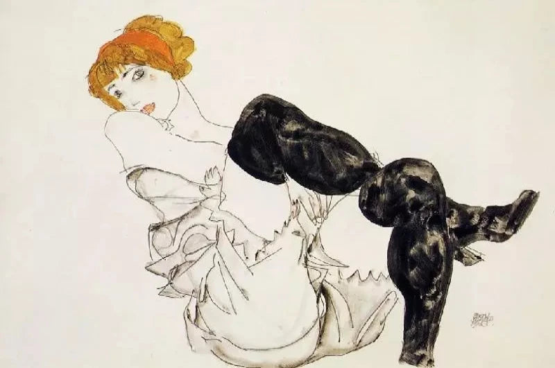 Egon Schiele Woman in Black Stockings - Alaya Gallery