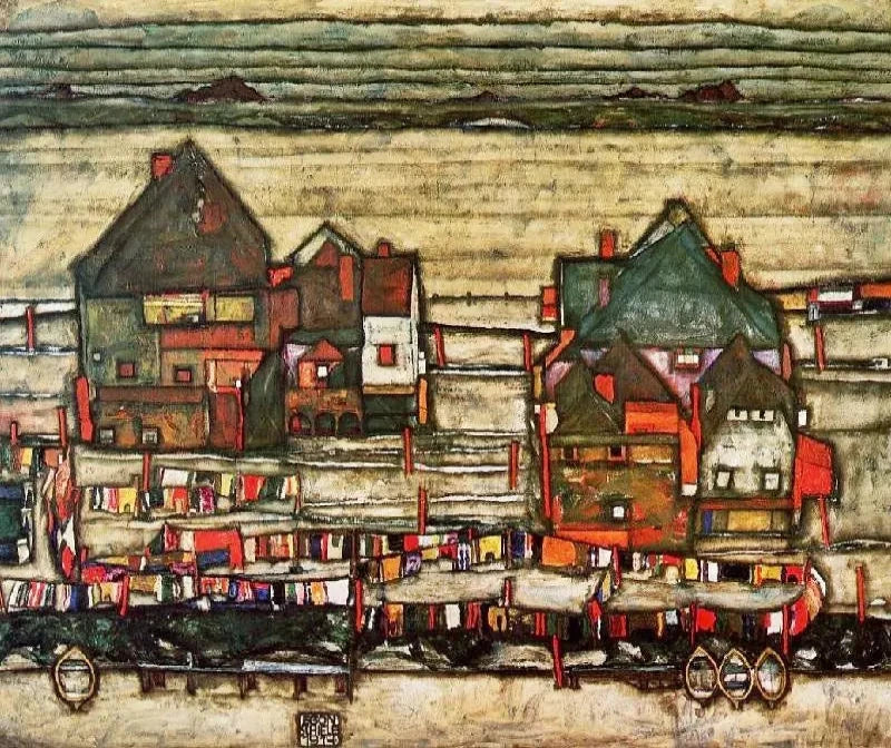 Egon Schiele Houses with Laundry, also known as Seeburg II - Alaya Gallery