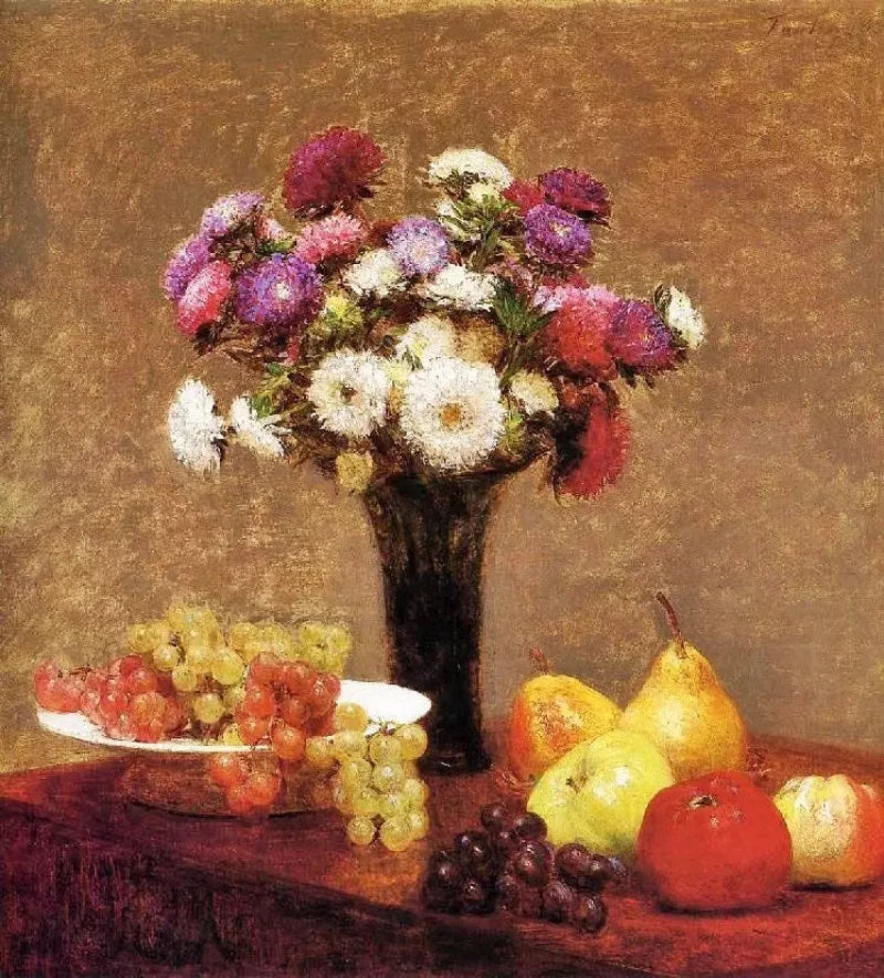 Henri Fantin-Latour Asters and Fruit on a Table - Alaya Gallery