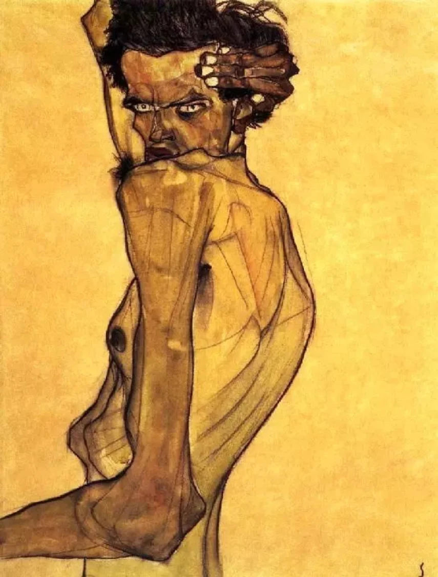 Egon Schiele Self Portrait with Arm Twisting above Head - Alaya Gallery