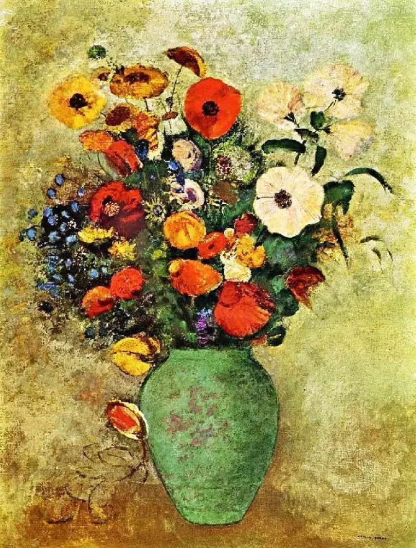 Odilon Redon Bouquet of Flowers in a Green Vase - Alaya Gallery