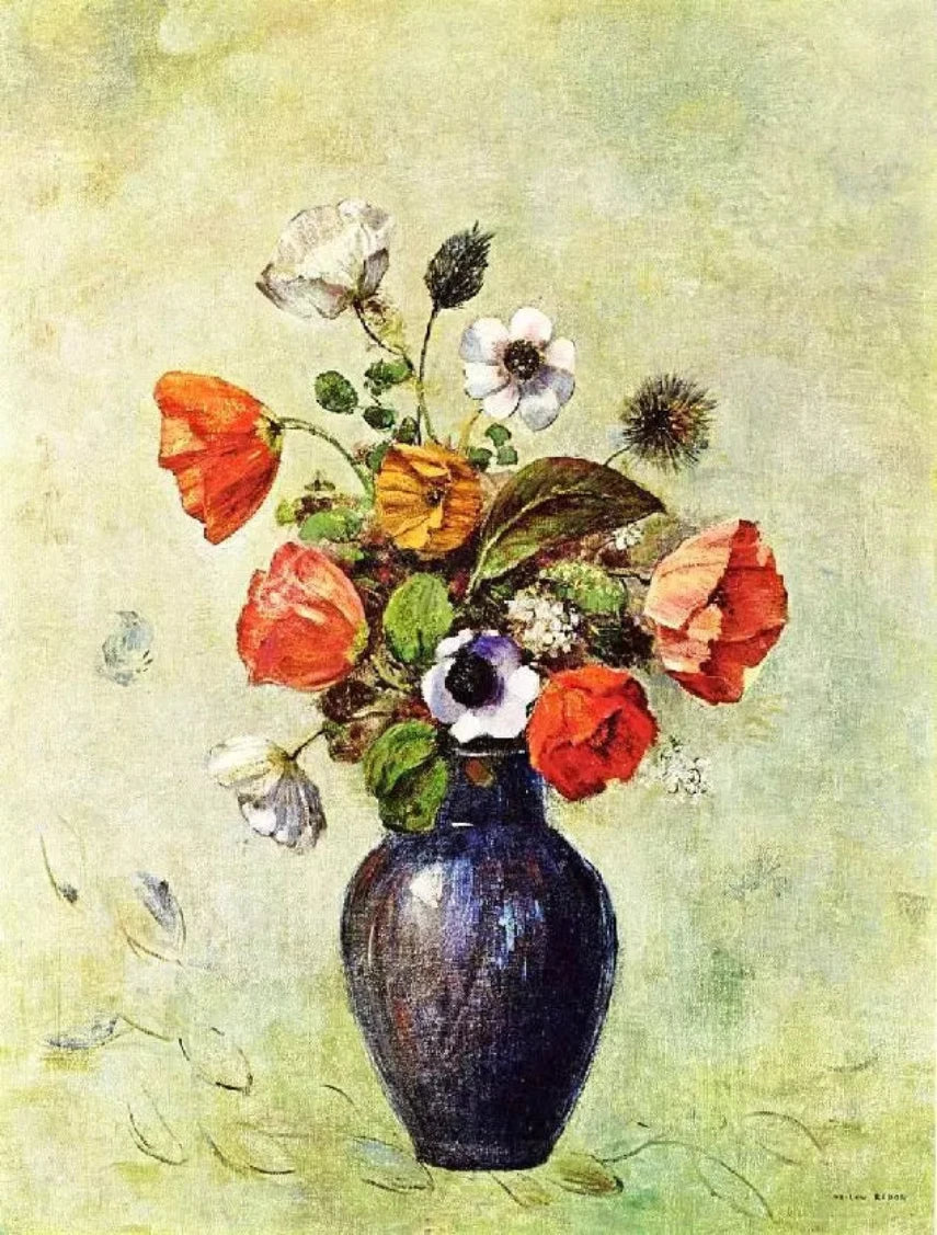 Odilon Redon Anemones and Poppies in a Vase - Alaya Gallery