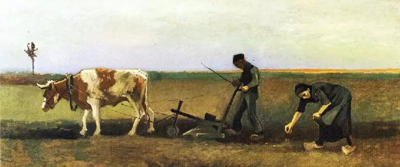 Vincent van Gogh Ploughman with Woman Planting Potatoes - Alaya Gallery