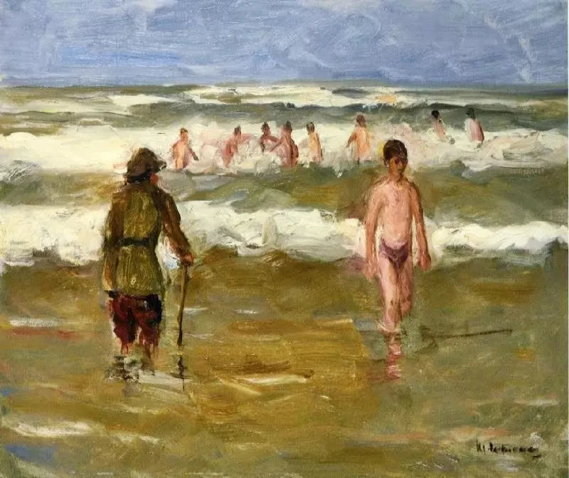 Max Liebermann Boys Bathing with Beach Warden - Alaya Gallery