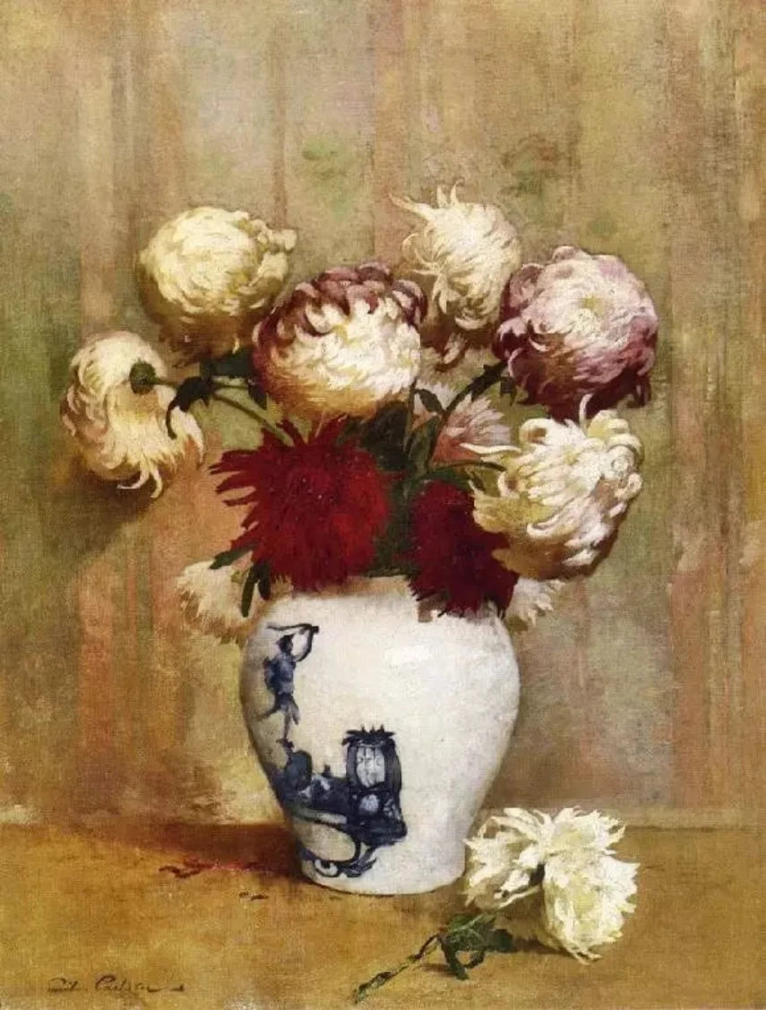 Emil Carlsen Mums in an Oriental Vase - Alaya Gallery